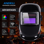ANDELI Auto Darkening Welding Helmet Large Viewing True Color Solar Powered Welding Mask for TIG MIG ARC Grinding Welder