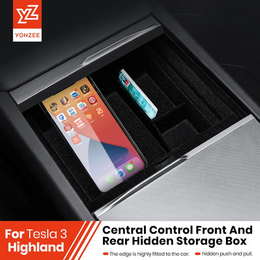 YZ For Tesla Highland Model 3 Y Juniper Center Armrest Hidden Box Holder Console Organizer Car Storage Box  Accessories