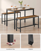 VASAGLE Dining Group, (set, 3 PCs), Kitchen Table 70x110x75 cm, 2 benches each 30x97x50 cm