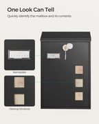 SONGMICS - Modern Wall Mounted Post Box with Viewing Windows, Nameplate, Lock with Copper Core, Easy to Install