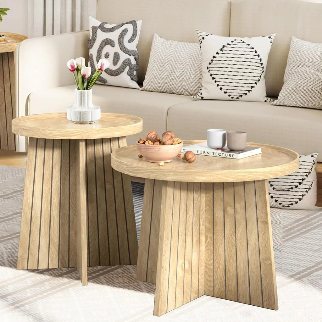 Round Nesting Coffee Table Set - Modern Small Coffee Tables for Living Room, Bedroom & Home Office