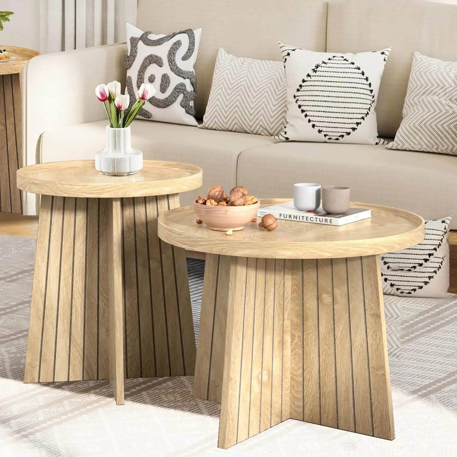 Round Nesting Coffee Table Set - Modern Small Coffee Tables for Living Room, Bedroom & Home Office
