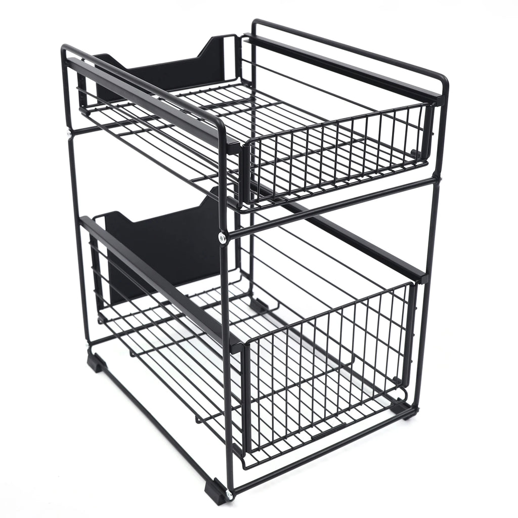 Double-Layer Large Storage Rack Space Saving Rack Organizer Hidden Push-Pull Drawers for Sink Countertops Corners