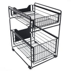 Double-Layer Large Storage Rack Space Saving Rack Organizer Hidden Push-Pull Drawers for Sink Countertops Corners