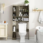 Vabches Bathroom Organizer Storage Wood Over The Toilet Storage Cabinet with Barn Doors&Toilet Paper Stand 67'' Tall Toilet Rack
