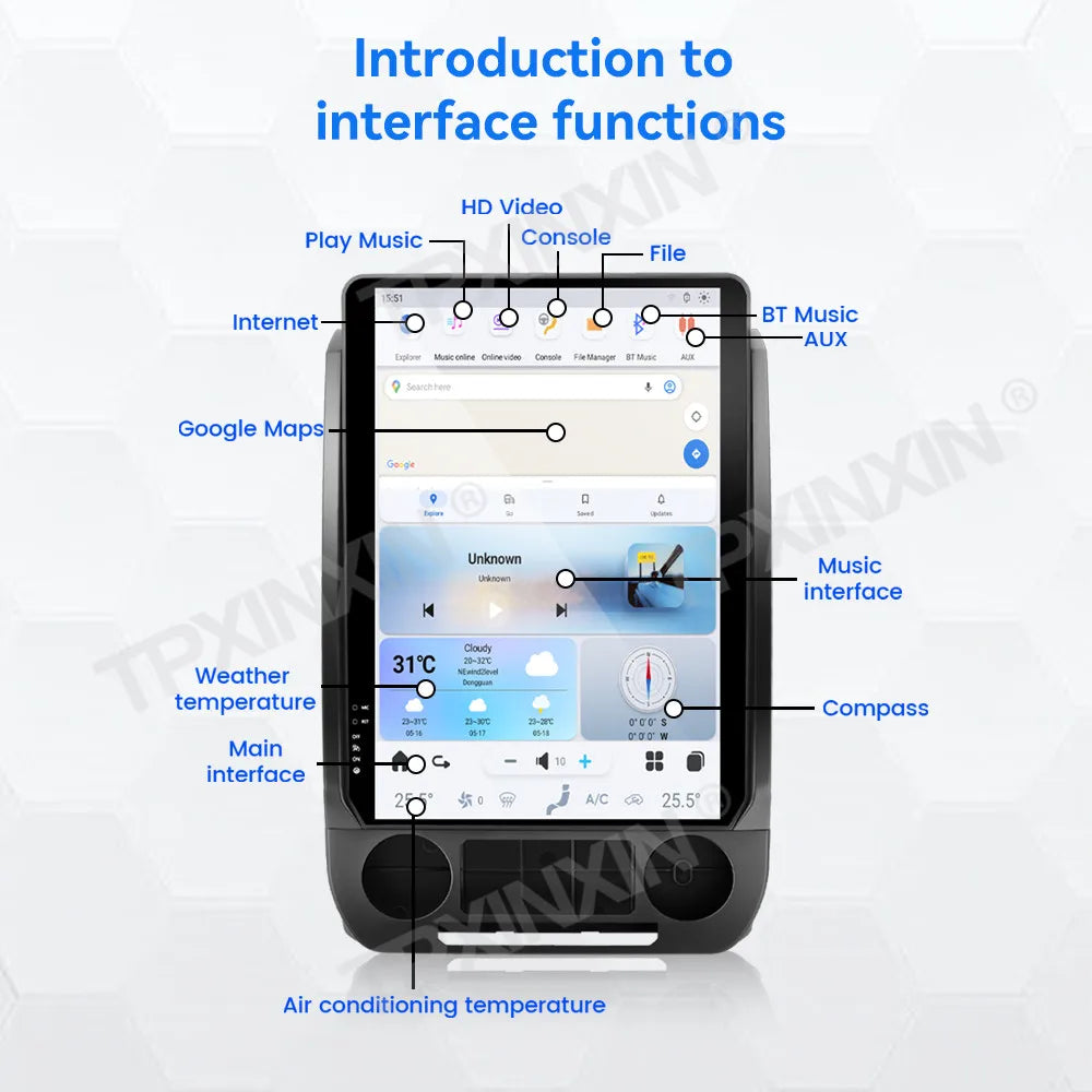 14.4 Inch Screen Android Radio For Ford F150,F250, 2015 2016 2017 2018 2019 2020 2021, Car GPS Navi Multimedia Player Head Unit