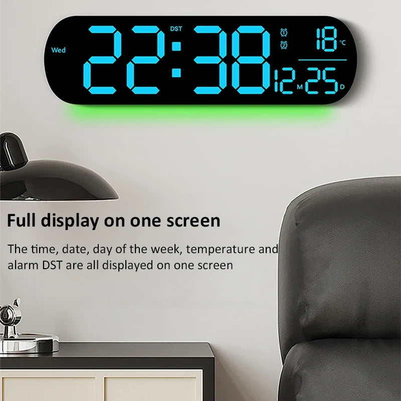 14'' LED Wall Clock Digital  Alarm Clock With Remote Control RGB Ambient Lights Dual Alarm Wall Clock for Living Room Home Decor