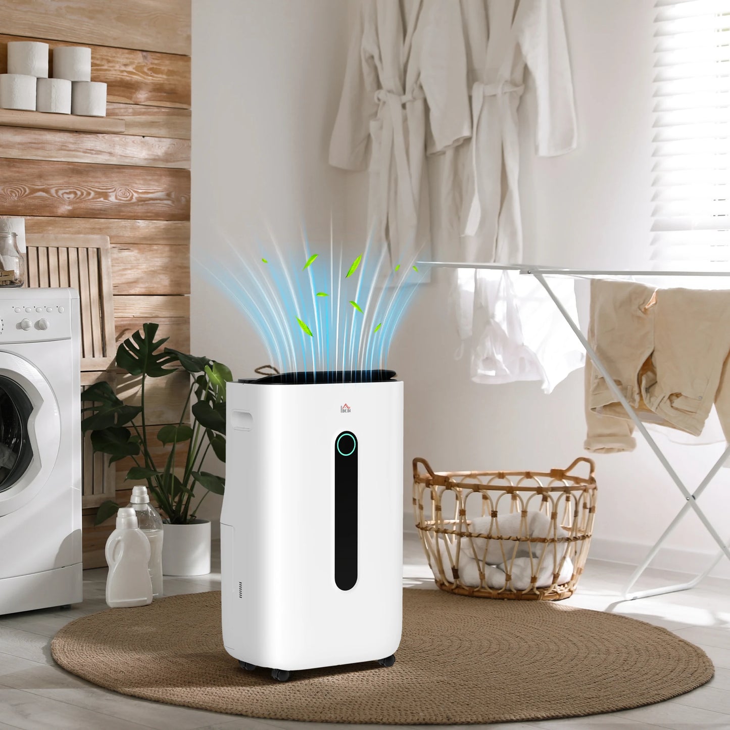 HOMCOM 20L/Day Quiet Air Dehumidifier with Purifier, Timer, for Home Laundry
