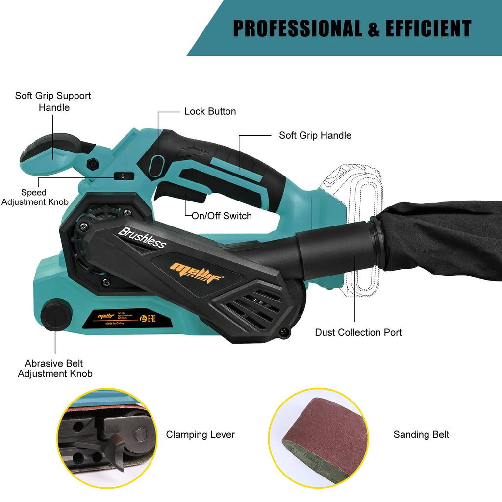 Mellif Cordless Belt Sander for MAKITA 18V Battery (Tool Only) Brushless Power Sander Electric Sander Machine, Dust Bag Included