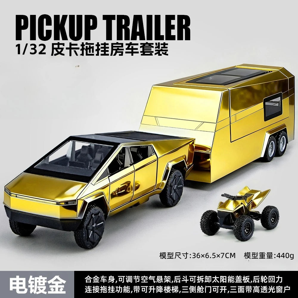 1:32 Cybertruck Pickup Alloy Car Model Diecasts Off-road Vehicles Truck Car Model Sound Light Kids Toys Gift