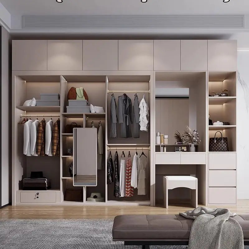 Sliding Door WardrobeNordic Modern Home Furniture Bedroom Desk Dresser In One Combination Light Luxury Corner Wardrobe furniture