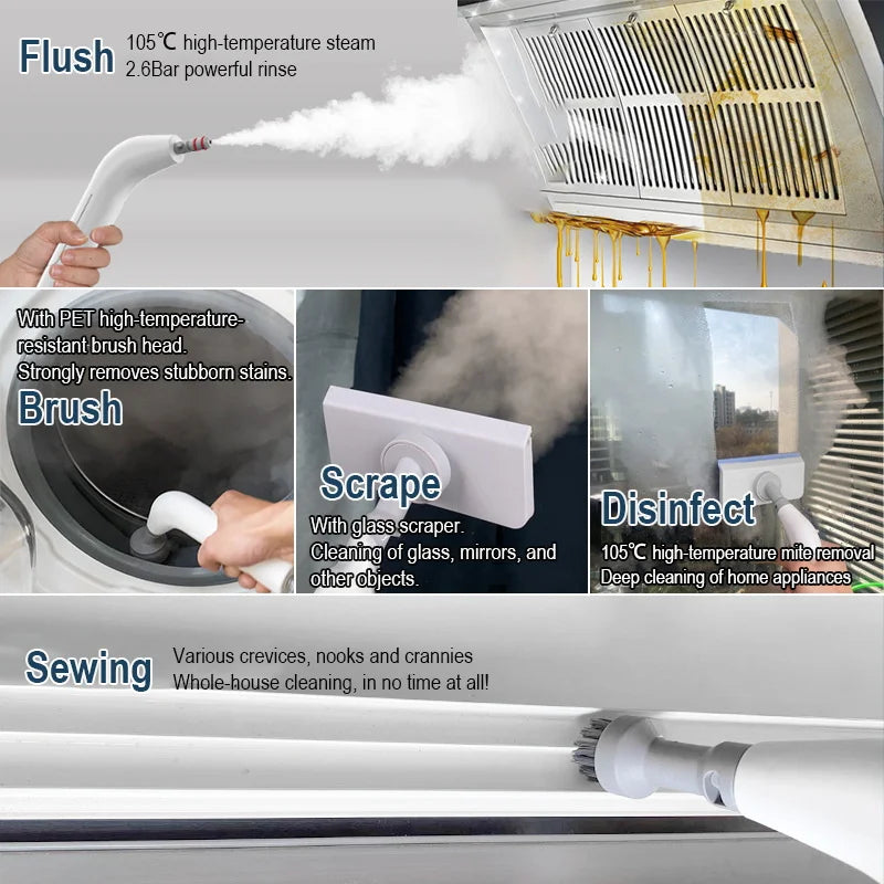 1200W Portable Handheld Steam Cleaner High Temperature Pressurized Steam Cleaning Machine with Brush Heads for Furniture Car