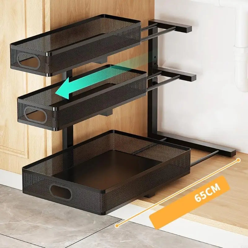 Large Beneath Counter Shelf System For Kitchen Bathroom Storage Space With Slide Out Design And Sturdy Support KXRE