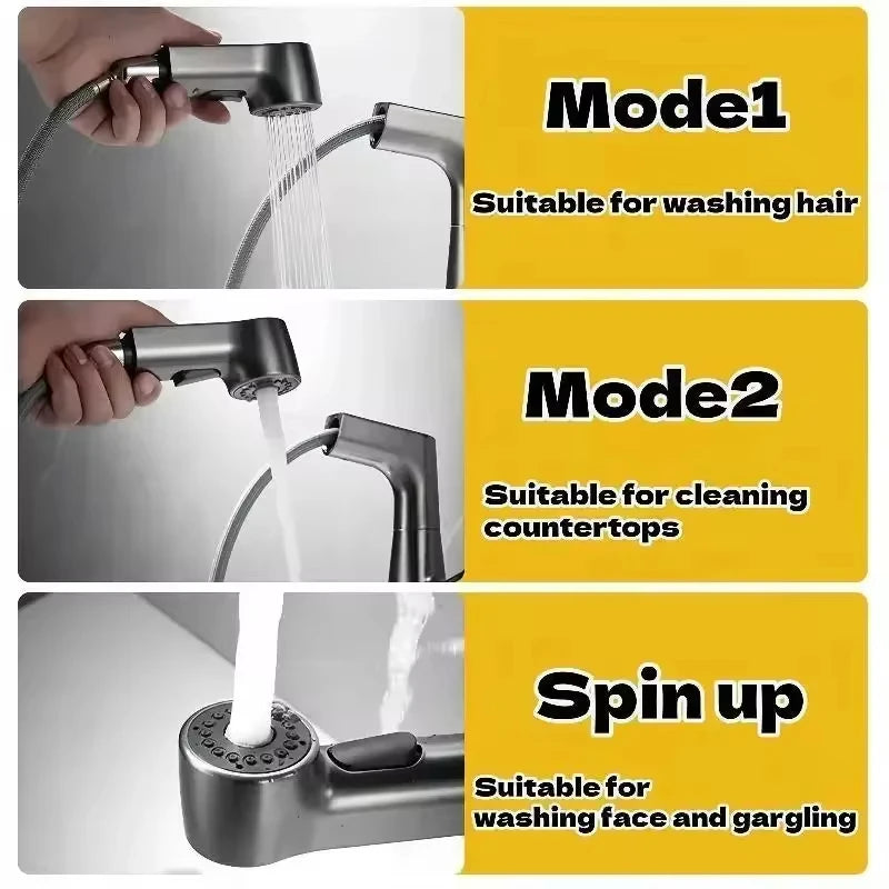 Bathroom Sink Faucet Lift Up Down Stream Sprayer Hot Cold Water Sink Mixer Wash Tap For Bathroom 360° Degree Rotation Tap