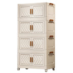 4 Tier Plastic Storage Containers with Doors & Wheels Foldable Organization Folding Storage Boxes for Living Room Bedroom Office
