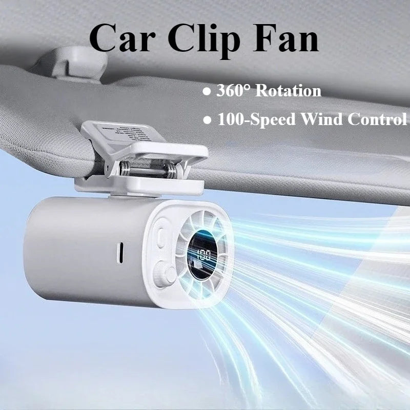 Eary Car Clip On Fan With 360 Rotate 100 Speeds Wind Adjustable USB Re
