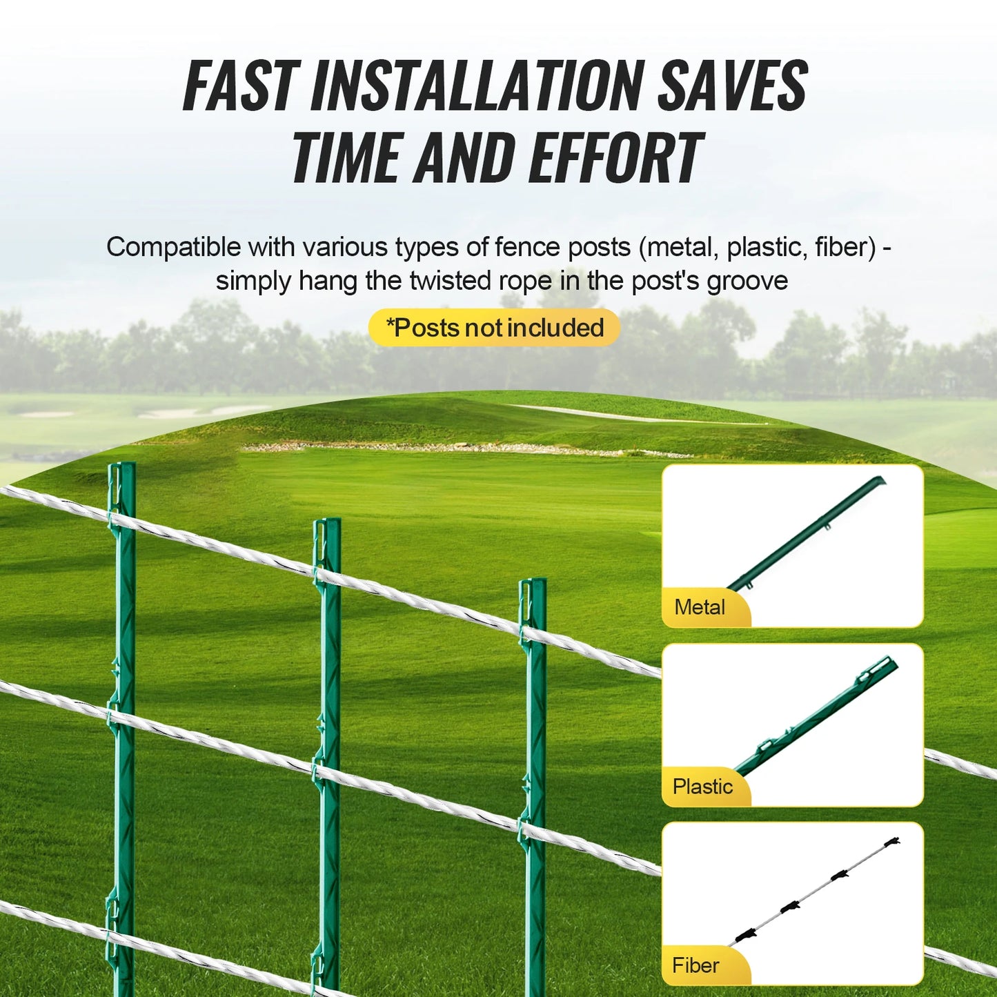 VEVOR Electric Fence Wire Portable Polywire 6 Stainless Steel Strands for Reliable Conductivity and UV Fence Rope Line for Horse