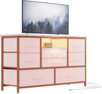 8-Drawer LED Dresser TV Stand with Power Outlet 55'' TV - Wide Storage Chest for Bedroom, Living Room & Entryway, Woo
