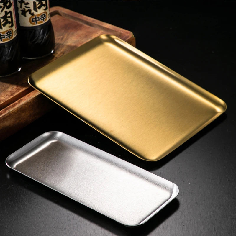 Kitchen Food Organizer Trays Rectangle Stainless Steel Tray Serving Plate Barbecue Pan Home Tableware