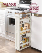 VASAGLE 4-Tier Slim Storage Trolley, Kitchen Trolley with Wheels, Handle, Small Space, 15 x 43.2 x 86.5 cm, Bathroom