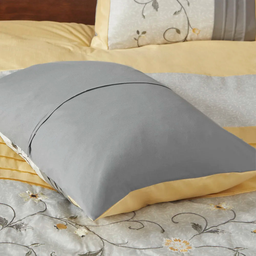 Embroidered 7 Piece Comforter Set Yellow Queen