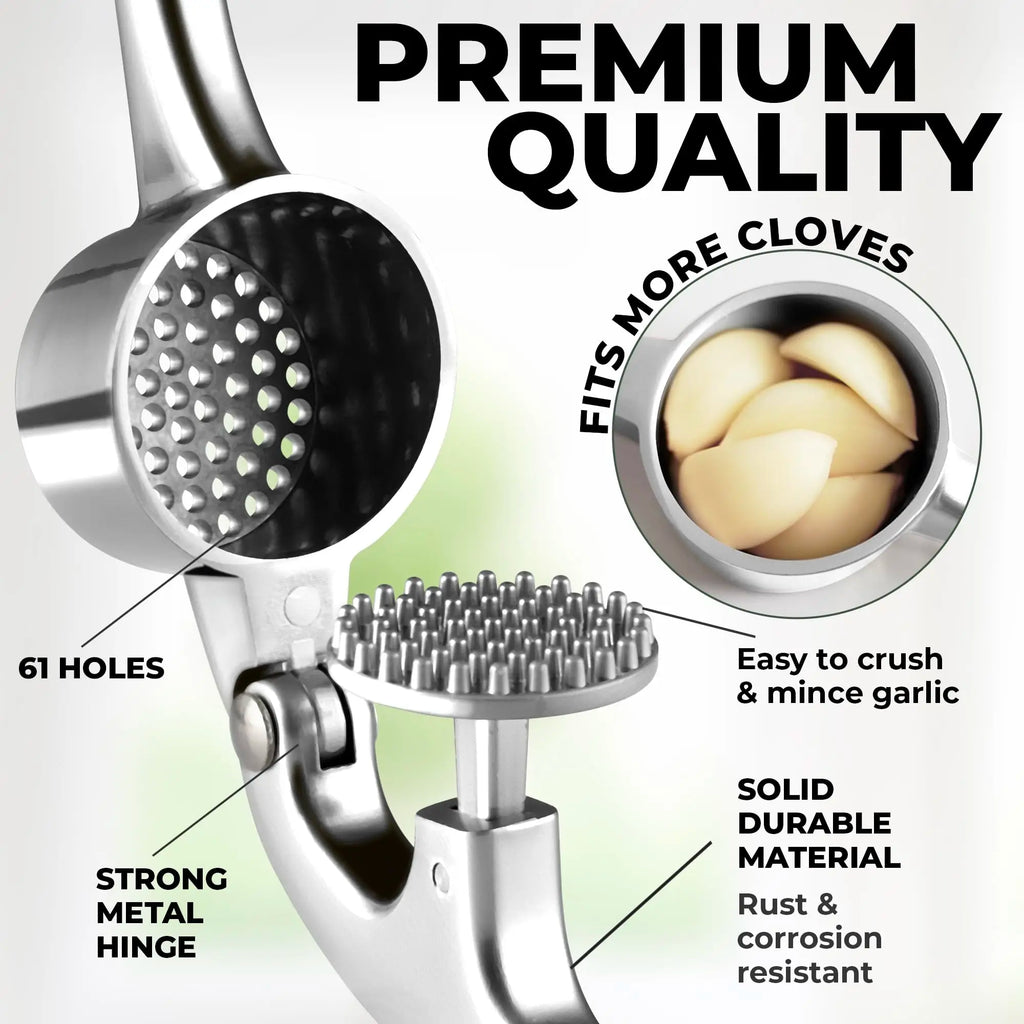 Kitchen Large Premium Garlic Press Set - Bigger Bowl for Bigger Garlic - Rust Proof & Dishwasher Safe Garlic Mincer Tool