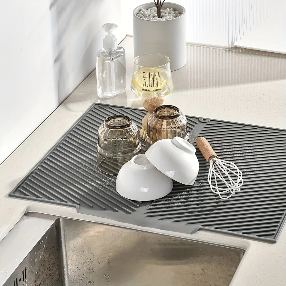 Kitchen Dish Drying Silicone Mat Raised Stripes Outlet Design Countertop Sink Draining Pad Non-slip Tableware Insulating Mat