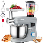 SucceBuy 5 IN 1 Stand Mixer Multifunctional Electric Mixer with 6 Speeds LCD Screen Timing 7.4 Qt Stainless Bowl Dough Hook