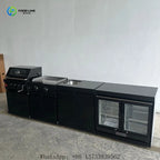 Customized Outdoor Kitchen Set Black 304 Stainless Steel Sink Cabinets Refrigerator Garden Charcoal Grill
