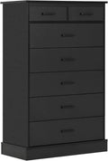Black Dresser for Bedroom, Tall 7 Drawer Dresser with Sturdy Base, Wood Storage Tower Clothes Organizer, Large Storage Cabinet