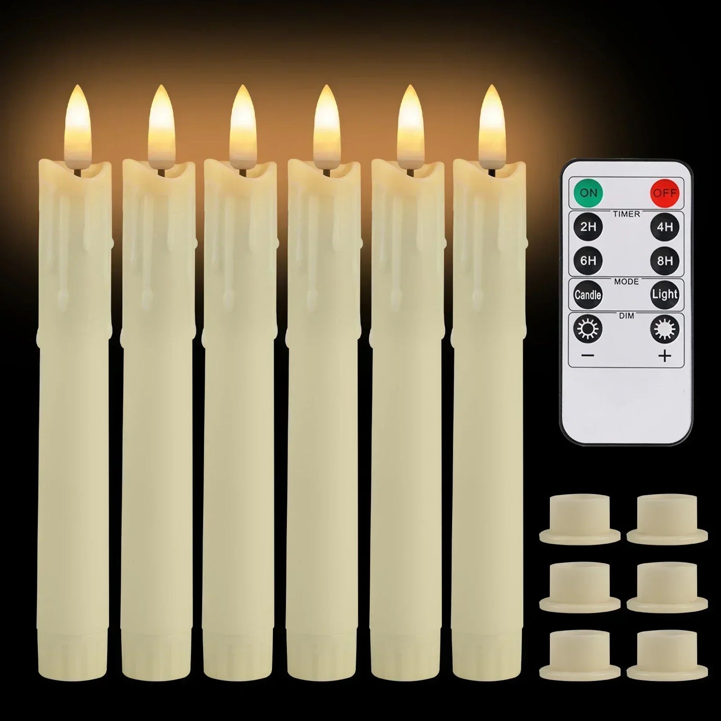 Flameless LED Taper Candles 6 Pack Battery Operated with 10-Key Remote 3D Wick Light for Christmas Wedding Home Decor