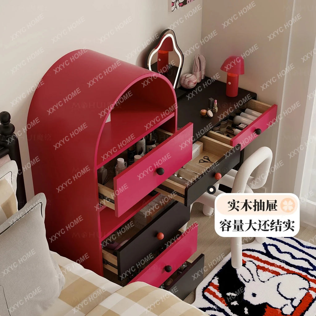 chest dresser integrated end of bed corner storage retractable dressing table bedroom pink dressing table