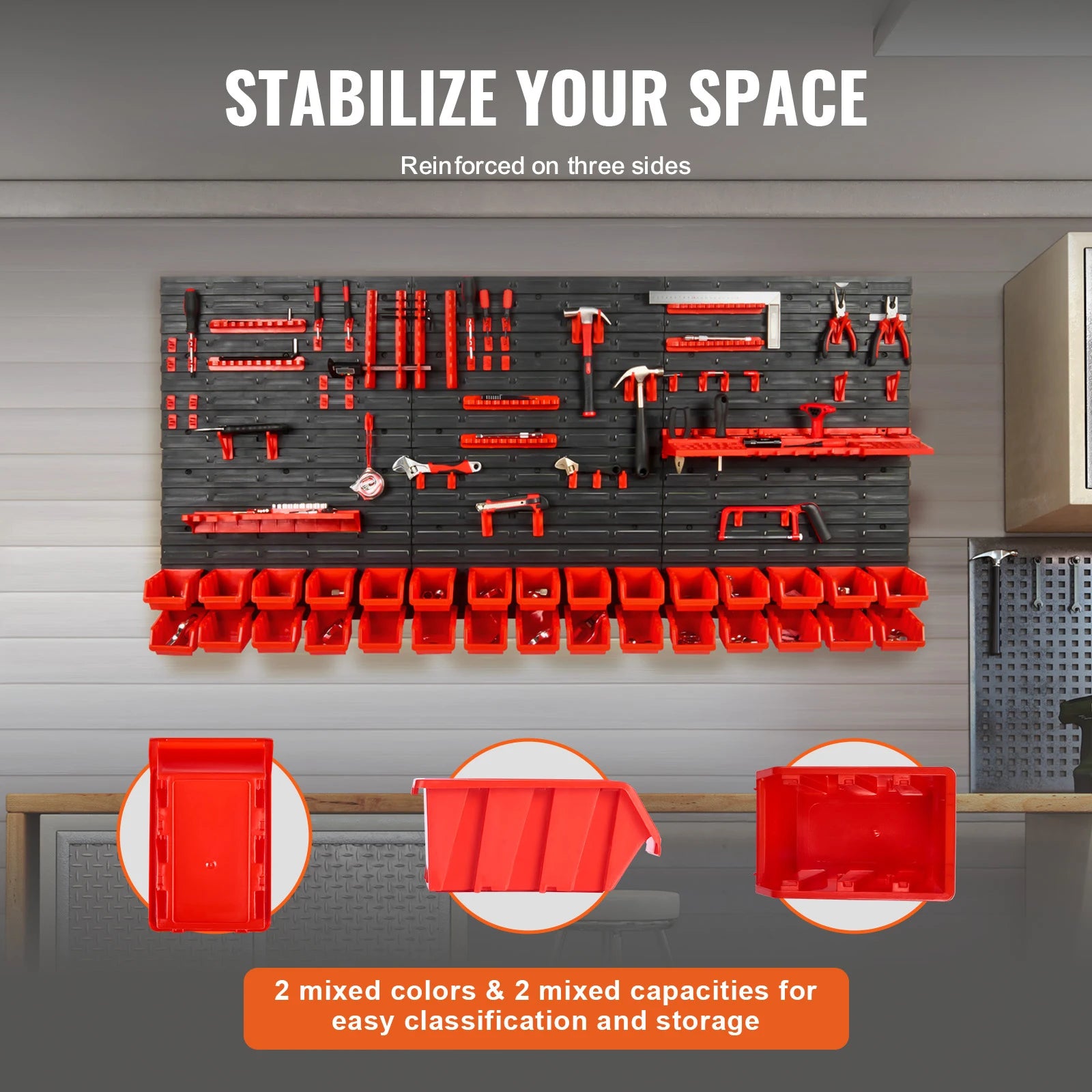 SucceBuy Wall Mounted Storage Bins 30/48-Bin Parts Rack Organizer Garage with Wall Panels Hooks Plastic Shop Tool