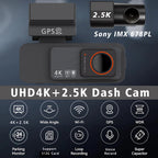 Dash Cam Dual Lens 4K UHD Recording Car Camera DVR Night Vision Video