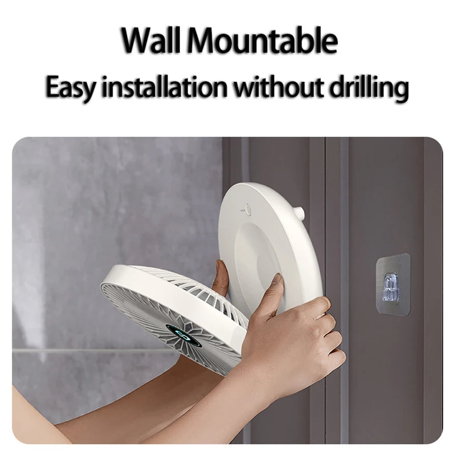 2024 New 90° Foldable Fan Rechargeable Wall Mounted Fan Table Fan Port
