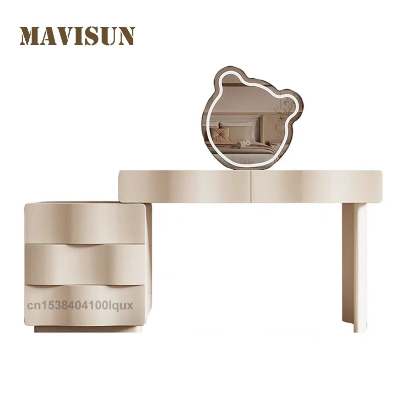 Italian Style Vanity Makeup 75 CM Wooden for Bedroom Bear Shaped LED Mirror Ample Drawer Storage Light Luxury Modern Dresser