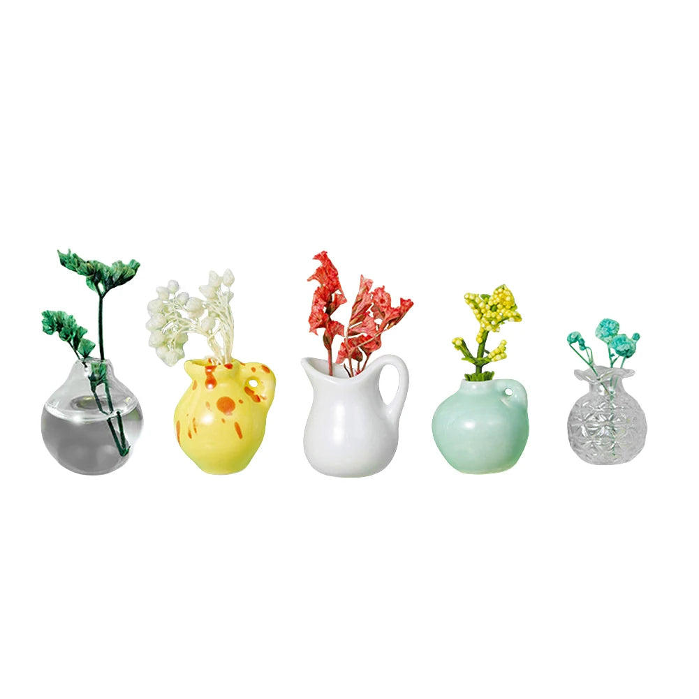 3-14pcs Set Mini Ceramics Vase Fridge Magnets Label Mini Bonsai Magnet Button Potted Simulation Flower Vase Refrigerator Message
