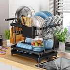 2-Tier Kitchen Dish Drainer Rack – Heavy-Duty Metal with Drip Tray, Protects Countertop & Holds More Dishes
