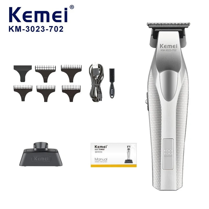 Kemei 3023-702 Zero Gapped Cordless Hair Trimmer Professional Hair Clipper Men Barber Rechargeable Finish Hair Citing Machine
