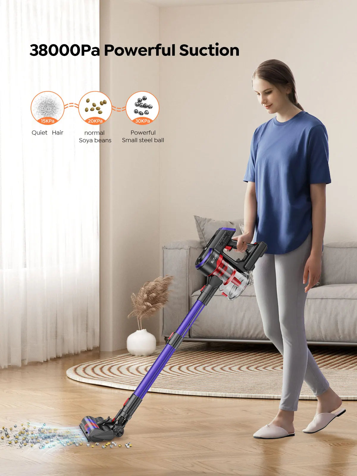 Buture JR400 38000Pa Cordless Vacuum Cleaner Handheld 450W With Touch Display Smart Home Appliance for Carpets Hair 55 Mins