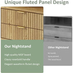 Fluted Nightstands Set of 2, Brown Night Stands with 2 Drawers and Open Shelves, Wooden Bedside Table Modern Design End Table