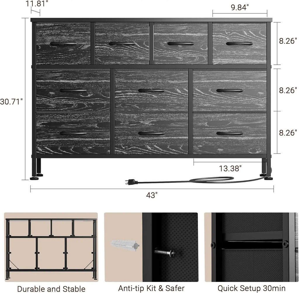 Dresser for Bedroom 10 Drawer Dresser TV Stand with Power Outlet,Entertainment Center Chest of Drawers for 55 Inch TV