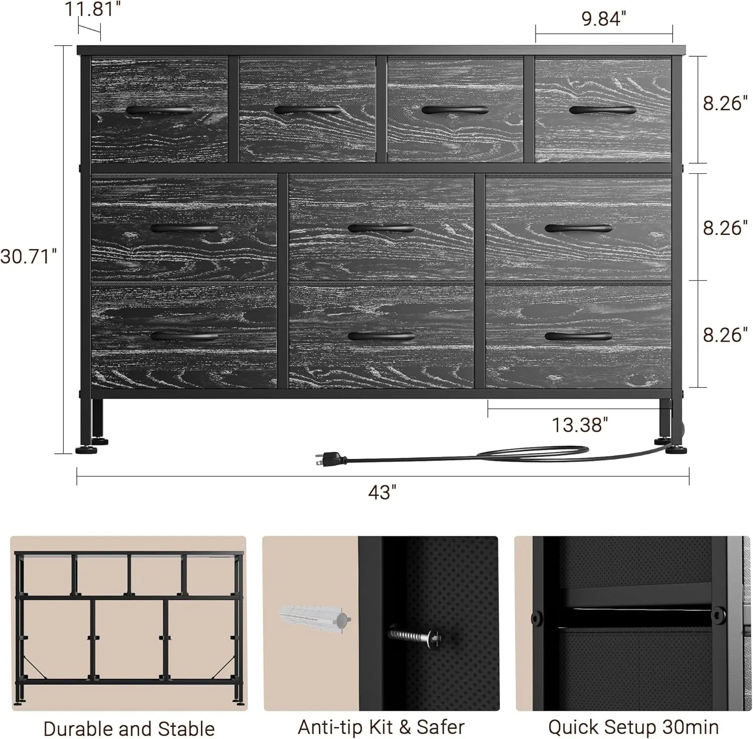 Dresser for Bedroom 10 Drawer Dresser TV Stand with Power Outlet,Entertainment Center Chest of Drawers for 55 Inch TV