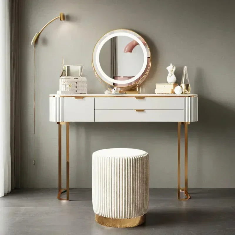 Drawers Vanity Dressing Makeup Table Mirror Mobile Bedroom Dresser Organizer Lights Penteadeira Quarto Bedroom Furnitures