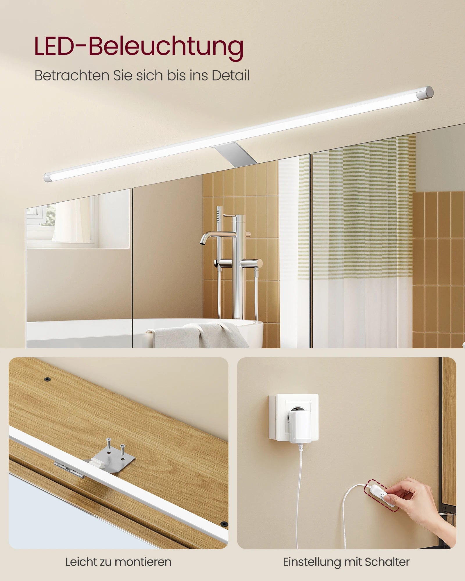 VASAGLE Mirror Cabinet Bathroom with Lighting Cable