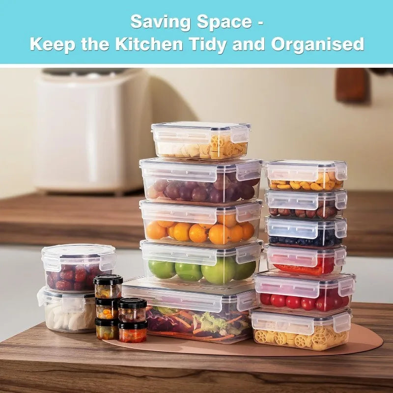 8Pcs Set Includes 4 Clear Containers and 4 Snap Lids Airtight Food Storage Box Kitchen Fridge Organizer for Baking Camping