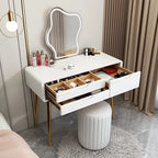Modern Luxury Dresser Set With Mirror And Lights Mirror Drawer Solid Wood Small Apartment Room White Makeup Furniture Design