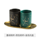 Creative Marbled Gold Plated Mouthwash Cup Couple Toothbrush Holder Bathroom Accessories Ceramic Mouthwash Cup Home Decoration