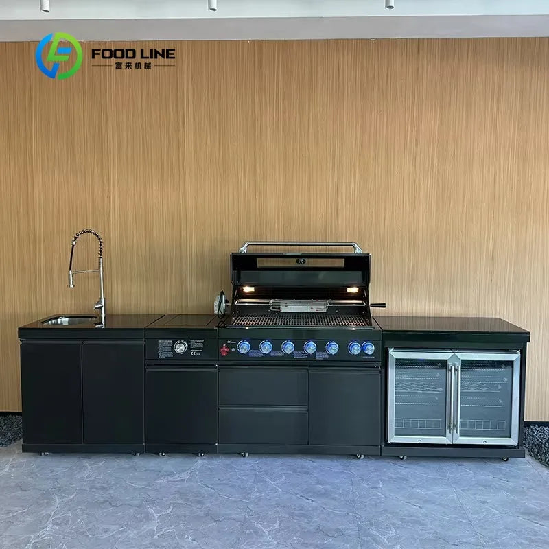 Customized Stainless Steel Outdoor Kitchen Island For Backyard Patio Garden Outdoor Kitchen Cabinet with Complete BBQ Setup