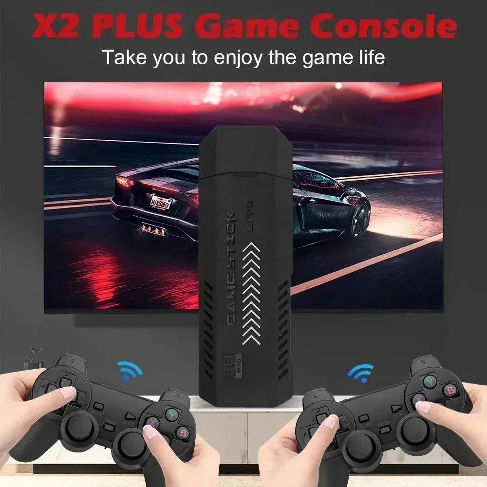 X2 Plus 4K Retro Game Console - 64/128/256GB Plug & Play Stick with 58000+ Games & Wireless Controller for PS1, N64, Dreamcast